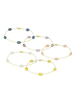 18 Karat Gold Pearls Bracelet Set 