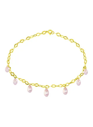 18 Karat Gold Pearl Drops Chain Bracelet 