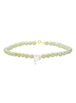 18 Karat Gold Pearls Strand Letter P Bracelet 
