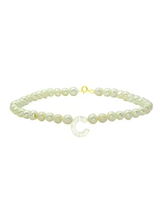 10 Karat Gold Pearl Studded Letter C Bracelet 