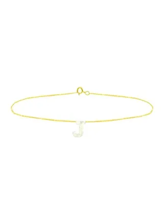 18 Karat Gold J Letter Mother Of Pearl Chain Bracelet 