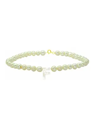 18 Karat Gold Pearl Beaded Letter F Bracelet 