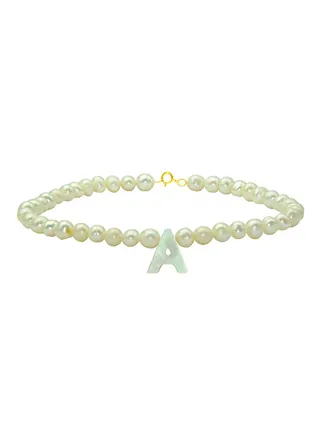 10 Karat Gold With Pearls Strand Letter A Bracelet 