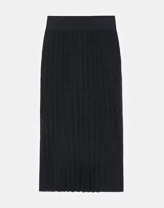 Sheer Metallic Origami Pleat Midi Skirt