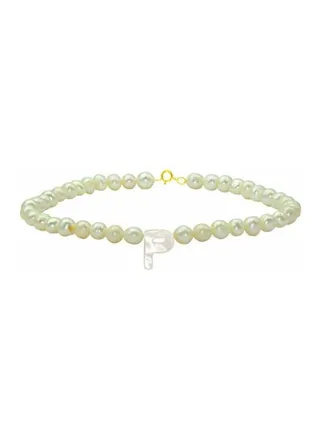 10 Karat Gold Pearl Beaded Letter P Bracelet 