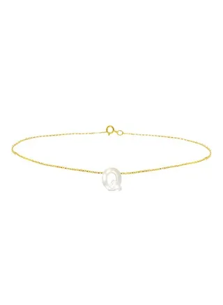 18 Karat Gold Q Letter Mother Of Pearl Charm Bracelet 