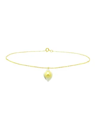 18K Gold Calla Lily Mother Of Pearl With Pearl Bracelet 