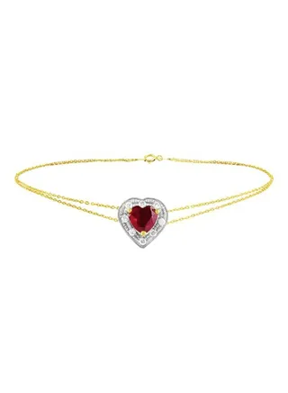 18 Karat Gold Diamonds And Ruby Heart Bracelet 