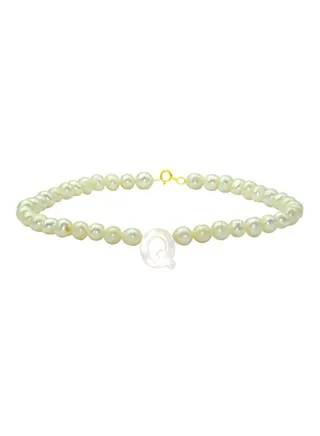 18 Karat Gold With Pearls Letter Q Luxury Pet Collar Bracelet 