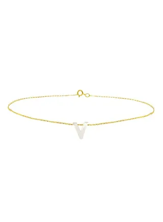 18 Karat Gold V Letter Mother Of Pearl Bracelet 