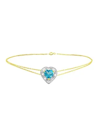 18 Karat Gold Diamonds And Topaz Heart Bracelet 