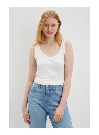 White Viscose Scoop Neck Vest 
