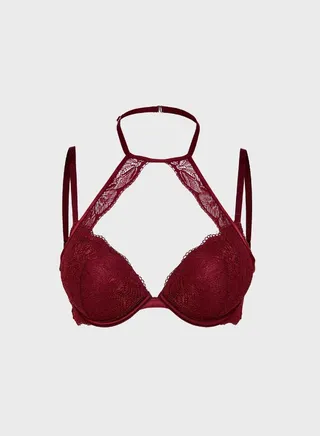 Lace Detail Halter Bra Red 