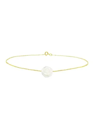 18 Karat Gold Rose Carved Mother Of Pearl Beaded Bracelet 