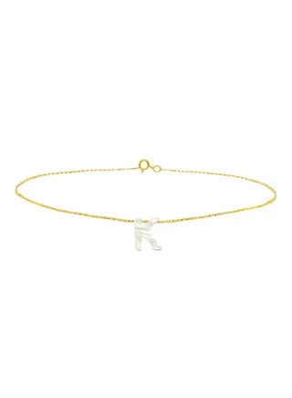 18 Karat Gold K Letter Mother Of Pearl Bracelet 