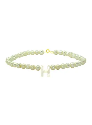 18 Karat Gold Pearl Studded Letter H Bracelet 