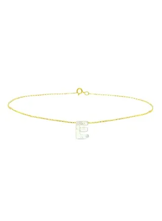 18 Karat Gold E Letter Mother Of Pearl Charm Bracelet 