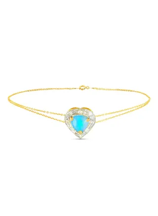 18K Gold Diamonds And Opal Heart Bracelet 0.08 Carat 