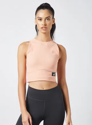 Ribbed Crop Tank Top Pink 