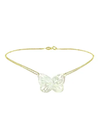 18 Karat Gold Double Link Butterfly Mother Of Pearl Bracelet 