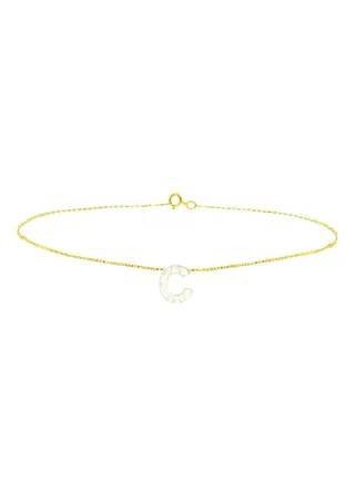 18 Karat Gold C Letter Mother Of Pearl Charm Bracelet 