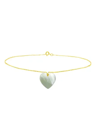 18 Karat Gold Heart Shape Mother Of Pearl Chain Bracelet 