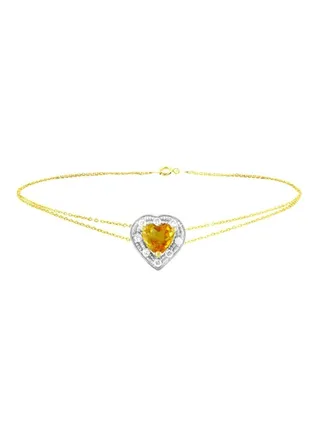 18 Karat Gold 0.08 Carat Diamonds And Citrine Heart Bracelet 