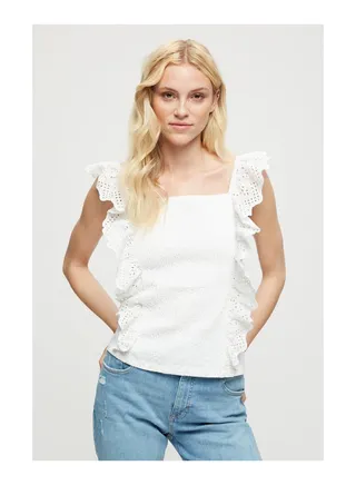 White Shirred Broderie Hem Vest 