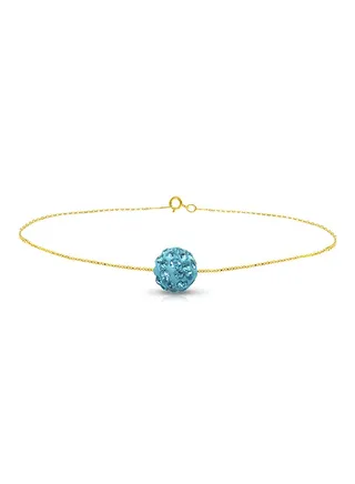 18 Karat Solid Yellow Gold Simple 10 mm Crystal Ball Chain Bracelet 