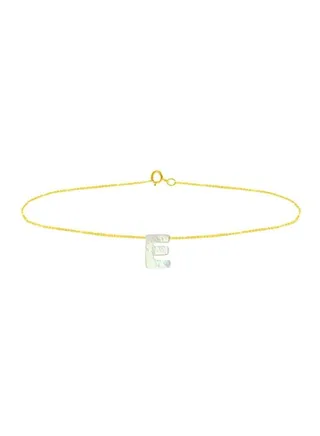 18 Karat Gold E Letter Mother Of Pearl Chain Bracelet 
