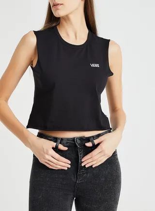 Junior V Muscle Cropped Vest Black 