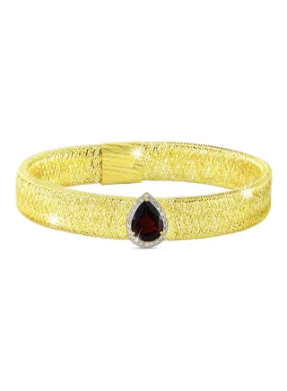 18 Karat Gold 0.12 ct Diamonds Garnet Mesh Bracelet 