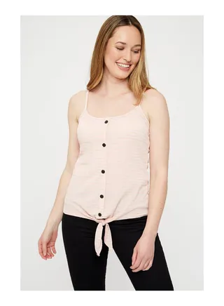 Stripe Ribbed Tie Front Vest 