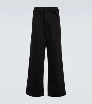 Belted wide-leg cotton jeans