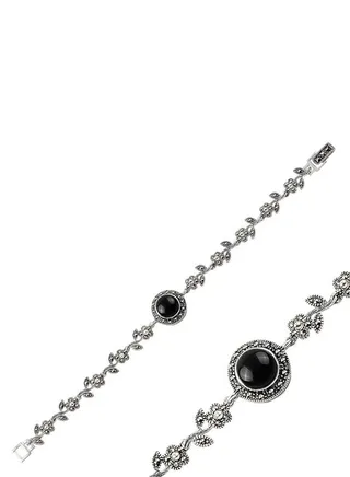 925 Silver-Natural Marcasite & Black Onyx Bracelet-High-Quality Jewelry in UAE Dubai 100% Precious Metal Gift for Women-EMNON86BR-B98610 