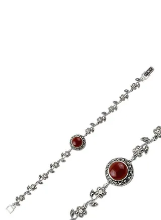 925-Silver-Marcasite & Circle Red Agate Bracelet-High-Quality Jewelry in UAE Dubai 100% Precious Metal Gift for Women-EMNON85BR-B98609 