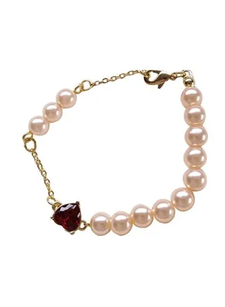 Crystal Studded Pearl Inlaid Silver Bracelet 
