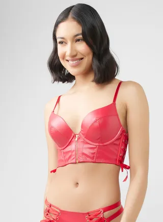 Lace Detail Strap Pushup Plunge Bra 