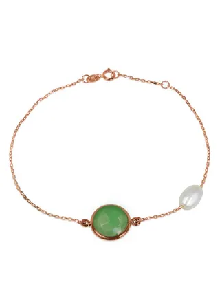 Green Onyx Bracelet with One Pearl 