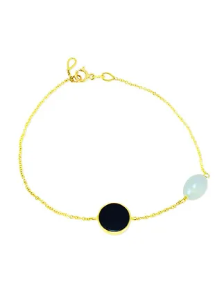 Black Onyx Bracelet with One Pearl 