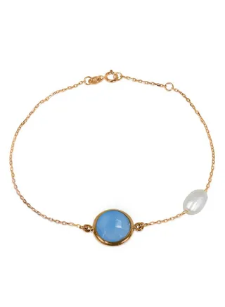 Blue Onyx Bracelet with One Pearl 