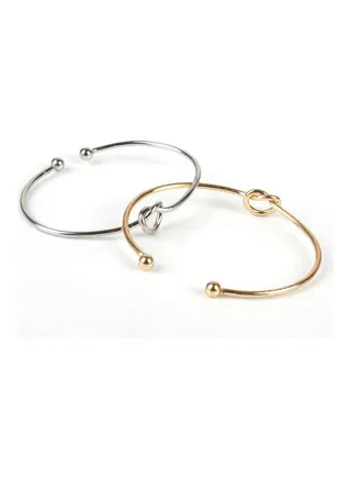 2-Piece Silver And Gold Knot Pattern Bracelet Set 