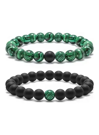 2-Piece Malachite Onyx Malakite Bracelet Set 