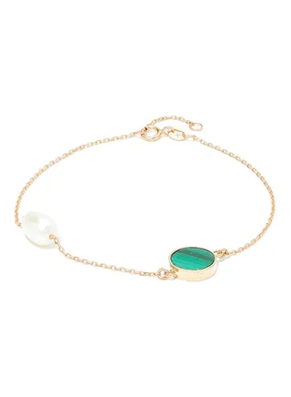 Malachite And Pearl Two Stone Bracelet In 18K Rose Gold 