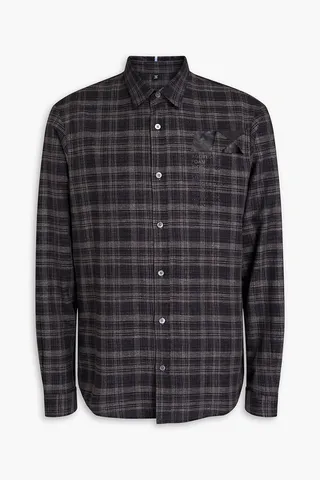 Appliquéd checked cotton-twill shirt