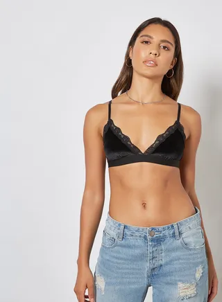 Lace Trim Bra Black 