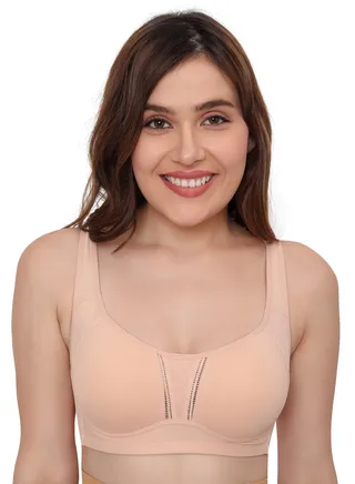 Full Support Minimizer Everyday Bra for Women Full Coverage | Wireless| Padded With Seamless Soft Cups, Beige, B-Cup 