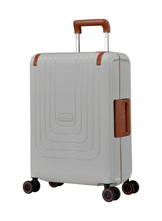 Vertica Hard Case Travel Bag Cabin Luggage Trolley Polypropylene Lightweight Suitcase 4 Quiet Double Spinner Wheels With TSA Lock B0006 Off White Brown Trim 