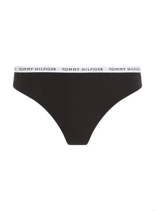 Women's 3-Pack Logo Waistband Thongs Underwear Bottoms, Black 