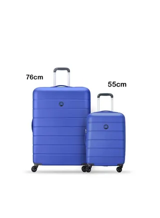 Delsey Lagos 2Piece SET 55+76cm Hardcase 4 Double Wheel Cabin & Check-In Luggage Trolley Deep Blue 
